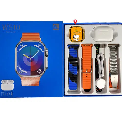 WS10 Smart Watch With 7 Straps & Earbuds